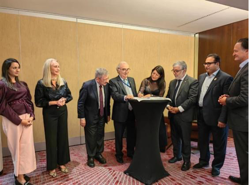 Picture of the signing of an MoU between the UPEACE and Fifty Shades Greener