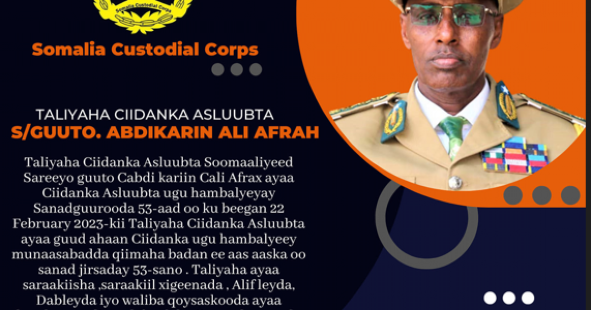 Sarreeye guuto Cabdikariin Cali Afrax oo hanbalyo u diray Ciidanka Asluubta