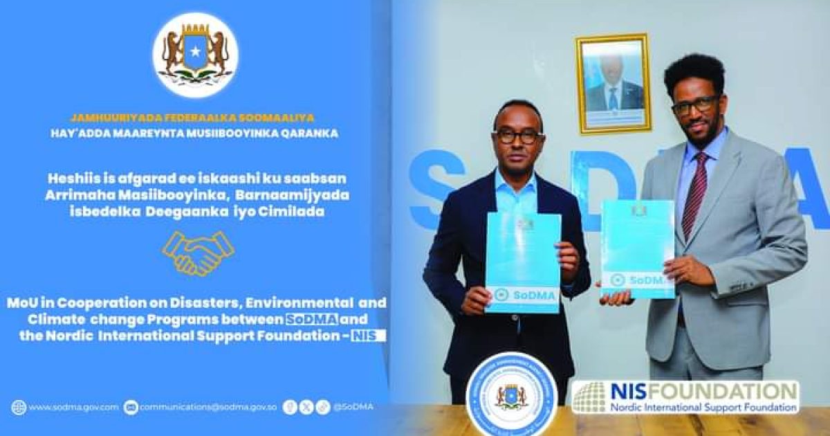Madaxda Hay’adaha SoDMA iyo NIS Foundation oo kala saxiixday heshiis is afgarad ah