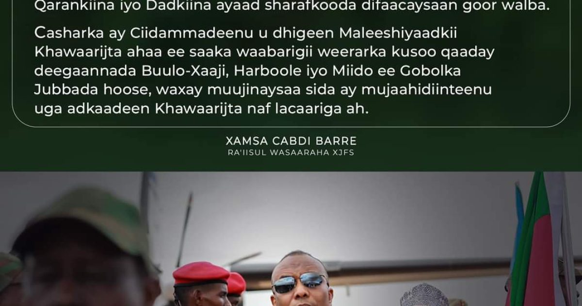 R/W  Xamsa oo geesiyada Xoogga Dalka ugu hambalyeeyay jabka ay gaarsiiyeen khawaarijta