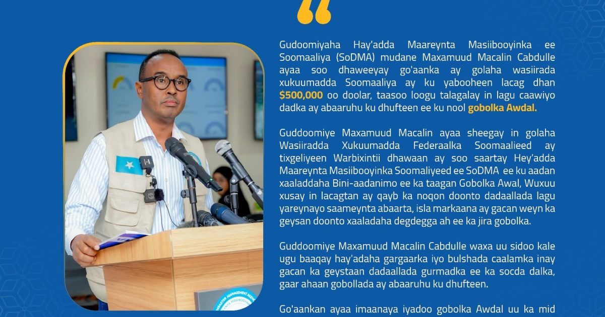 Guddoomiyaha Hay’adda SoDMA oo soo dhaweeyay go’aanka Golaha Wasiirada
