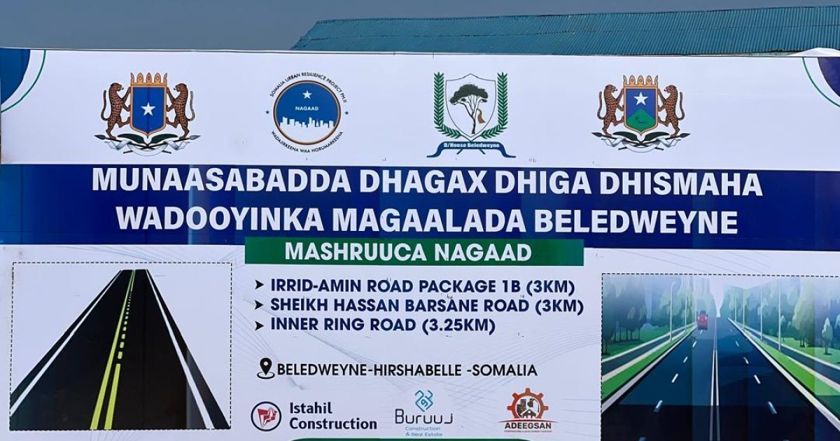 Wasaaradda Howlaha Guud ee Hirshabeelle oo dhagax-dhigtay dhismaha waddooyinka Beledweyne