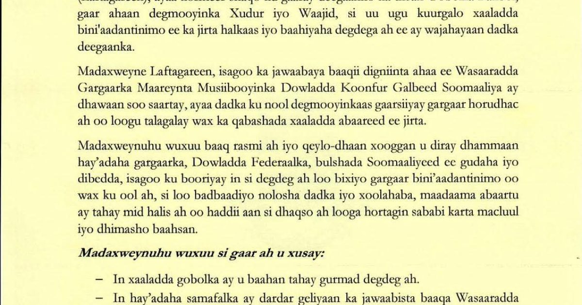 Madaxweynaha KGS oo baaq ku aadan abaaraha u diray bulashada Soomaaliyeed.