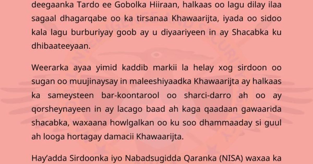 Hay’adda NISA oo howlgallo qorsheysan ka fulisay deegaanka Tardo ee Gobolka Hiiraan.
