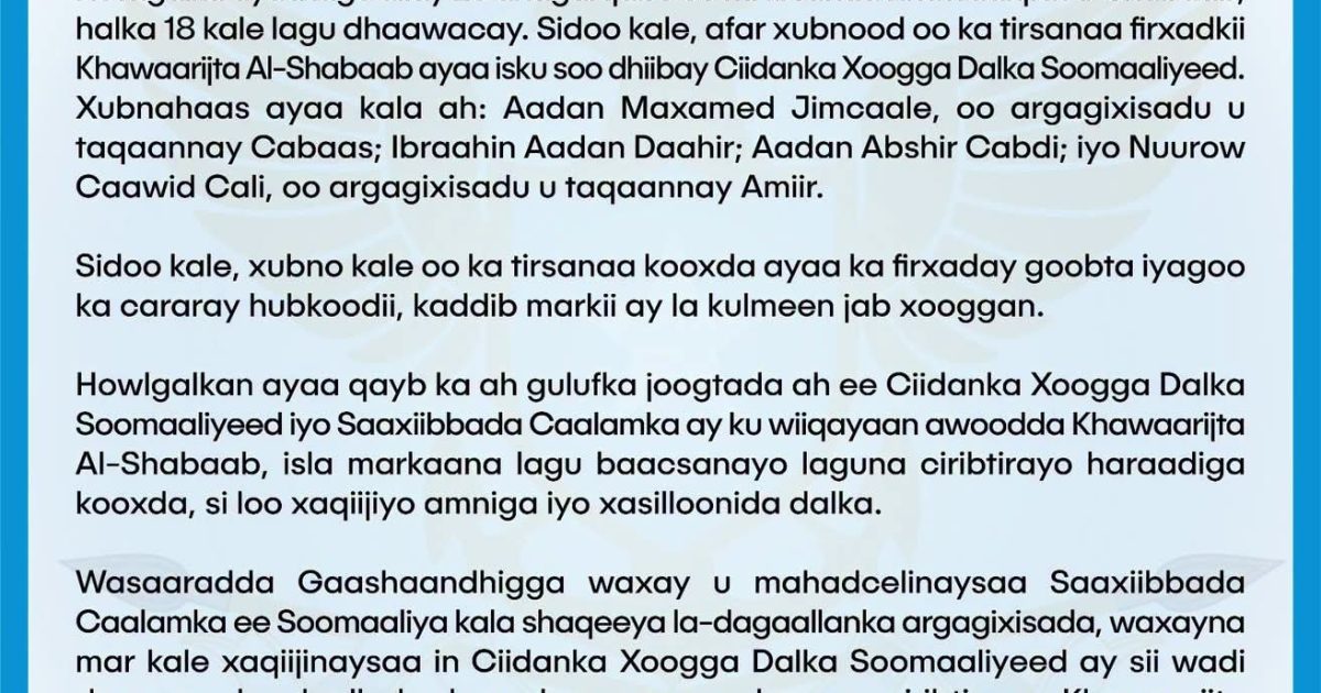 Ciidanka Xoogga Dalka oo howlgalo qorsheysan ka fuliyay Gobalka Hiiraan