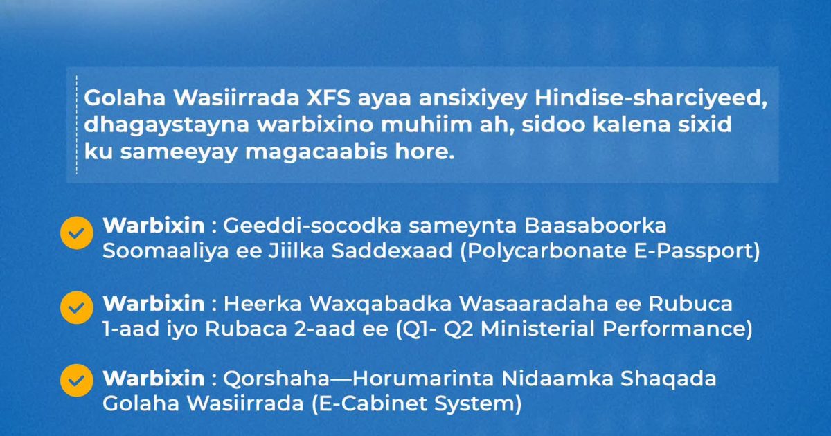 Golaha Wasiirrada XFS oo sixid ku sameeyay magacaabis hore